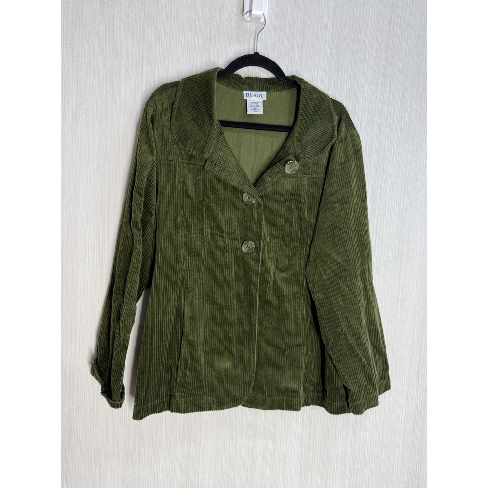 Blair Womens XL Olive Green Corduroy Button Up Jacket Long Sleeve Cotton Pockets